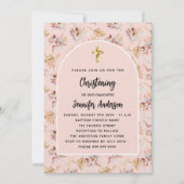 Invitation Pampas de Christening floraux rose or rose luxe (Devant)