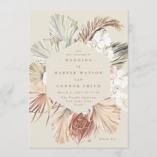 Invitation Pampas de crème séché Herbe Floral Jungle Mariage (Devant)