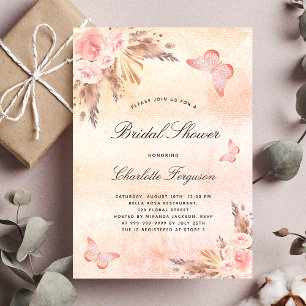 Invitation Pampas de douche nuptiale papillon rousse