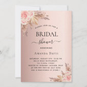 Invitation Pampas de douche nuptiale rose or boho luxe (Devant)