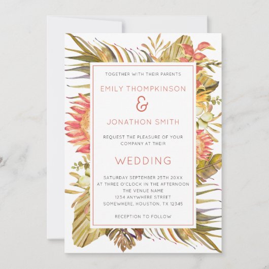 Invitation Pampas de feuillage tropical Mariage de fleurs de  (Devant)