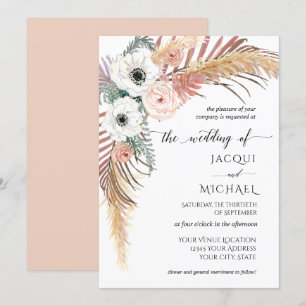 Invitation Pampas de graminées de la Pampa florale blanc de B