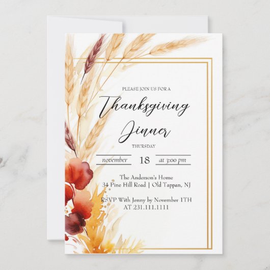 Invitation Pampas Dîner d'Action de grâces d'automne (Devant)