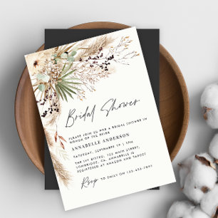 Invitation Pampas douche nuptiale herbe moderne noir élégant