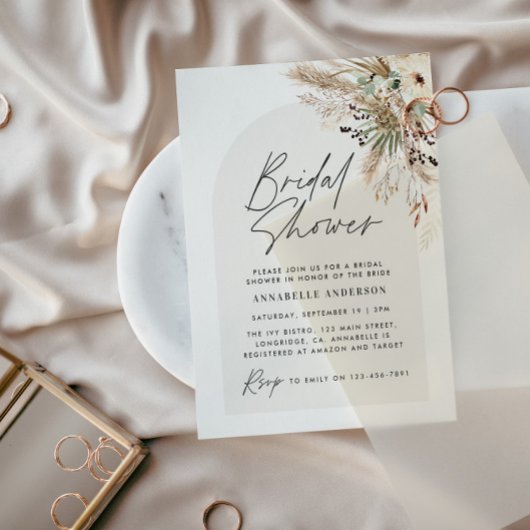 Invitation Pampas douche nuptiale herbe moderne noir élégant