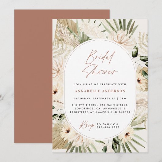 Invitation Pampas douche nuptiale herbe terre cuite moderne (Devant / Derrière)
