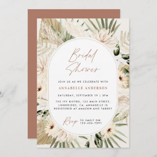 Invitation Pampas douche nuptiale herbe terre cuite moderne