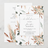 Invitation Pampas en cuivre Boho & Fête des mariées florale B (Devant / Derrière)