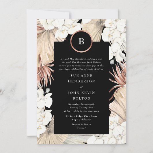 Invitation Pampas en Onyx Noir Premium et huile d'or Rose (Devant)