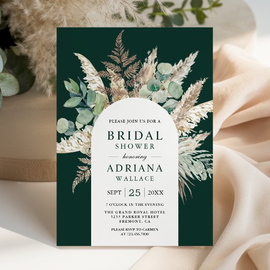 Invitation Pampas Eucalyptus Arch Emerald Green Bridal Shower