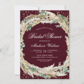 Invitation Pampas Eucalyptus Wreath Burgundy Bridal Shower (Devant)