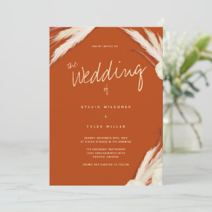 Invitation Pampas Feuilles Grass brûlé Mariage orange