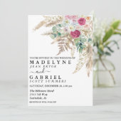 Invitation Pampas Fleur d'herbe rose Aquarelle Boho Terme (Debout devant)