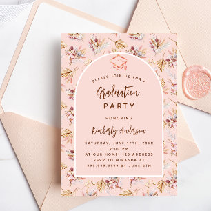 Invitation Pampas fleurie rose or luxe fête graduation
