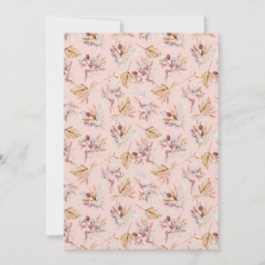 Invitation Pampas fleurs d'herbe rose or boho luxe mariage (Dos)