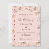 Invitation Pampas fleurs d'herbe rose or boho mariage (Devant)