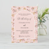 Invitation Pampas fleurs d'herbe rose or boho mariage (Debout devant)