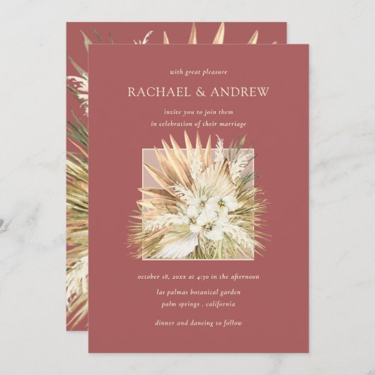 Invitation Pampas Fleurs séchées en laiton Boho Bouquet Maria (Devant / Derrière)