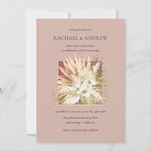 Invitation Pampas Fleurs séchées Grass Bouquet Mauve Mariage (Devant)