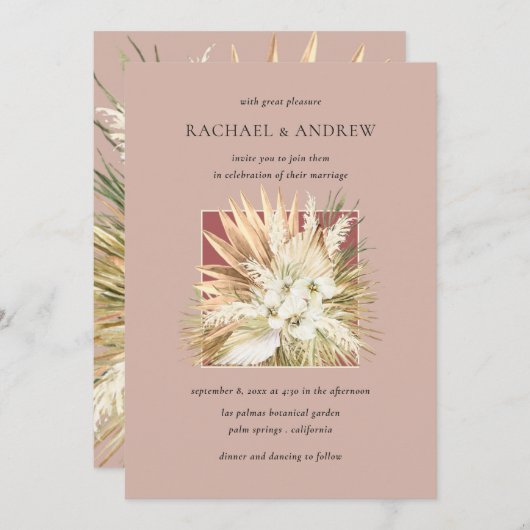 Invitation Pampas Fleurs séchées Grass Bouquet Mauve Mariage (Devant / Derrière)