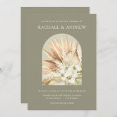 Invitation Pampas Fleurs séchées Grass Moderne Moss Arc Vert (Devant / Derrière)