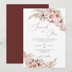 Invitation Pampas Floral Boho Grass Rust Mariage terreux