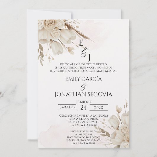 Invitation Pampas floral bouquet Spanish wedding  (Devant)