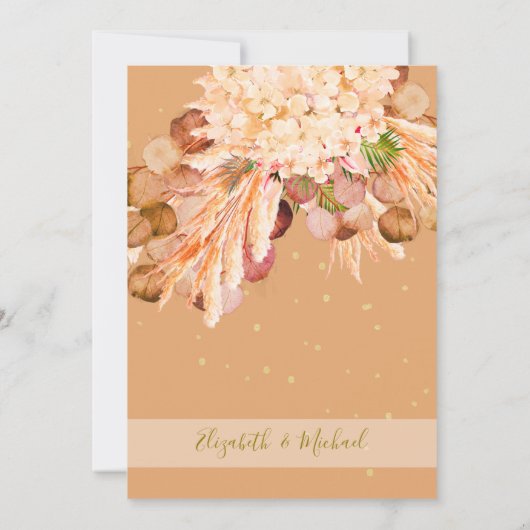 Invitation Pampas Floral Grass Foliage Orange Mariage élégant (Dos)