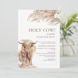 Invitation Pampas Floral Highland Vache Baby shower de veau