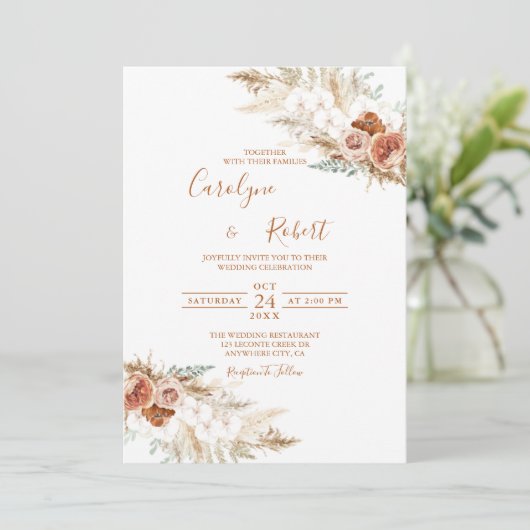Invitation Pampas Floral Muet Mariage en herbe tout en un (Debout devant)