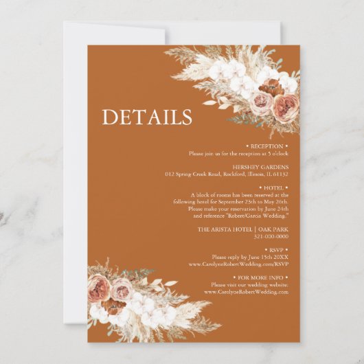 Invitation Pampas Floral Muet Mariage en herbe tout en un (Dos)