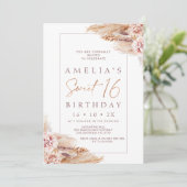 Invitation Pampas Florale Boho moderne Grass 16e anniversaire (Debout devant)