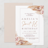 Invitation Pampas Florale Boho moderne Grass 16e anniversaire (Devant / Derrière)