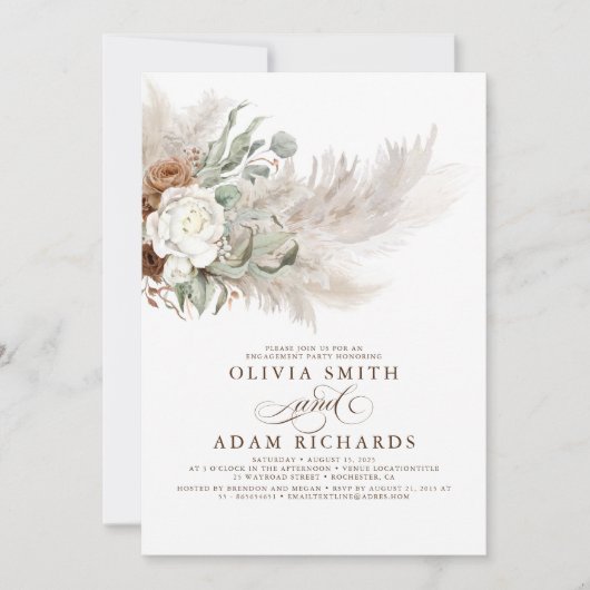 Invitation Pampas Florale de verdure Partie d'engagement Boho (Devant)