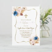 Invitation Pampas Florale Rose Bleu Grass Calligraphie Baptêm (Debout devant)