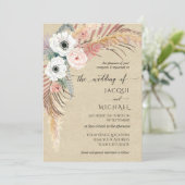 Invitation Pampas Florale Rose Boho Pampa Grass Folithe Kraft (Debout devant)