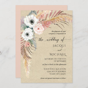 Invitation Pampas Florale Rose Boho Pampa Grass Folithe Kraft