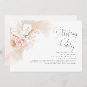Invitation Pampas Florale rose Grass à tout âge Anniversaire