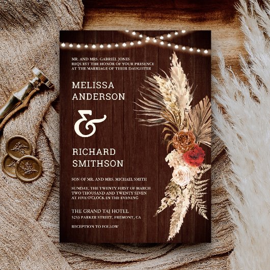 Invitation Pampas Florales Terracotta Rustique et Marron