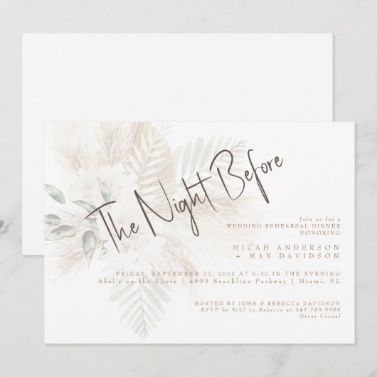 Invitation Pampas & Gold La Nuit Avant Le Dîner De Répétition (Devant / Derrière)