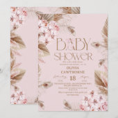 Invitation Pampas Grass  and Blush Pink Orchid Baby Shower  (Devant / Derrière)