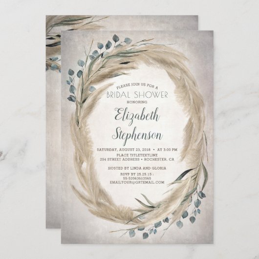 Invitation Pampas Grass and Greenery Boho Fête des mariées (Devant / Derrière)