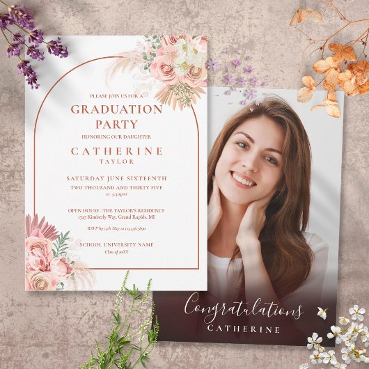 Invitation Pampas Grass Arch Photo Graduation Party