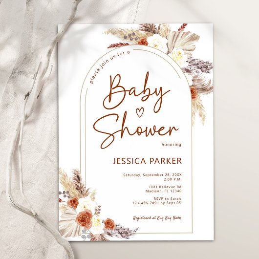 Invitation Pampas Grass Arch Terracotta Boho Baby shower
