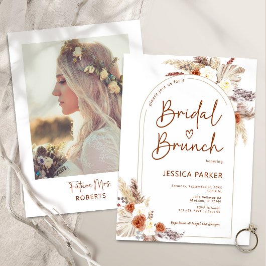 Invitation Pampas Grass Arch Terracotta Photo Bridal Brunch
