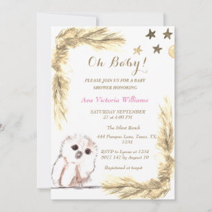 Invitation Pampas Grass Baby Girl Aquarelle rose Beige