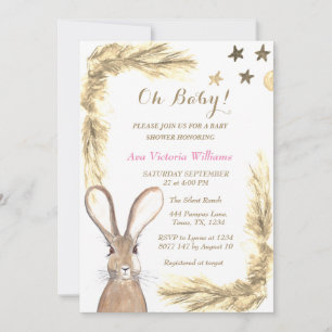 Invitation Pampas Grass Baby Girl Aquarelle rose Beige