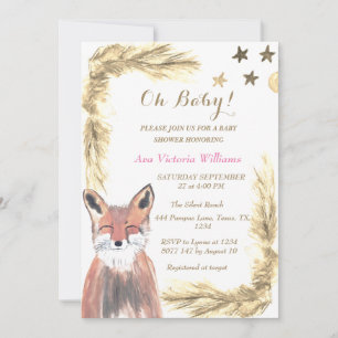 Invitation Pampas Grass Baby Girl Aquarelle rose Beige