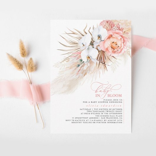 Invitation Pampas Grass Bébé rose pâle dans le Baby shower en