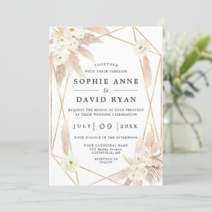Invitation Pampas Grass Blanc Floral Or Tout en un Mariage